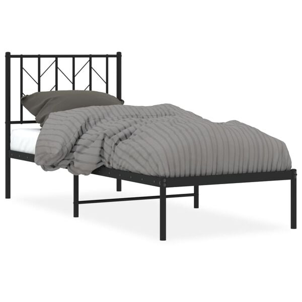 vidaXL Estrutura de cama metal s/ colch&atilde;o c/ cabeceira 75x190 cm preto