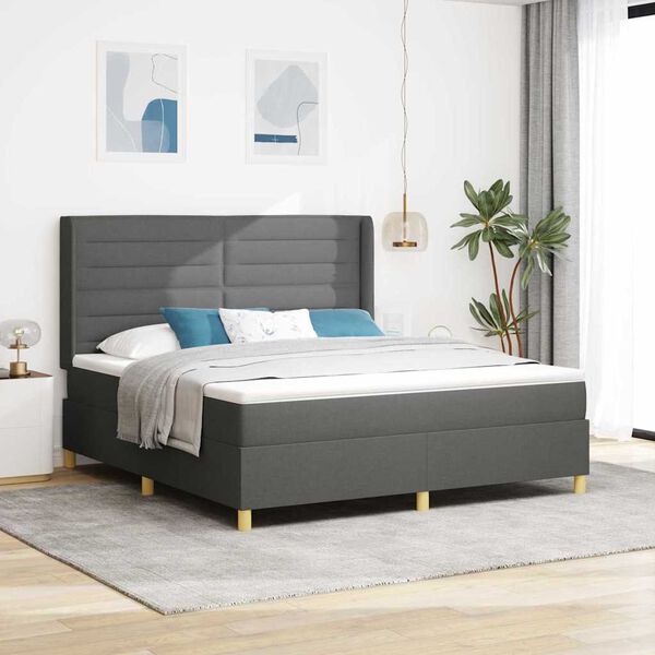 vidaXL Cama Box com colch&atilde;o Cinza Escuro 180 x 200 cm tecido