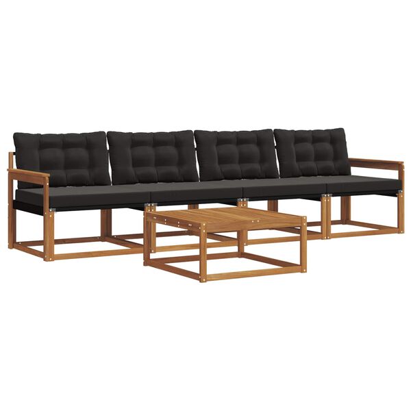 vidaXL Conjunto de Sof&aacute;s para Exterior 5 pcs Natural e Preto