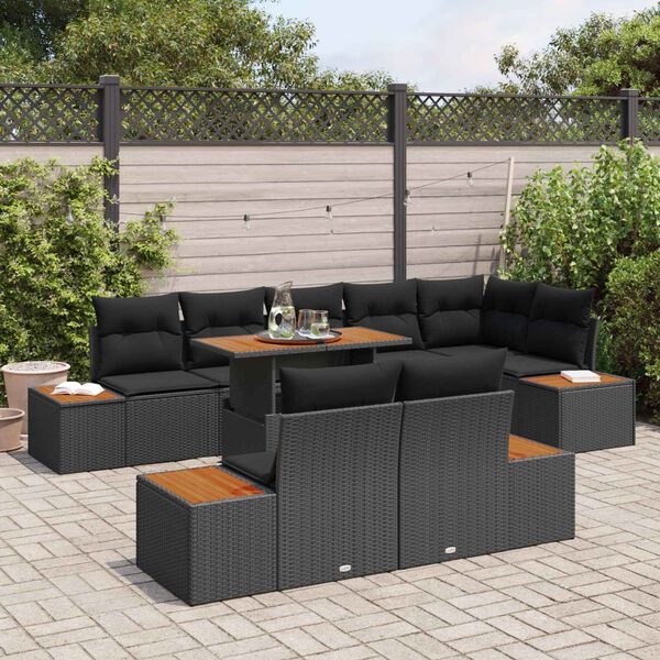 vidaXL Conjunto de Sof&aacute; de Jardim 9 pcs Preto Rattan Sint&eacute;tico
