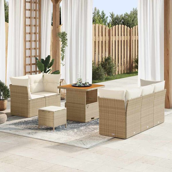 vidaXL Conjunto de Sof&aacute; de Jardim com almofada 8 pcs bege e creme