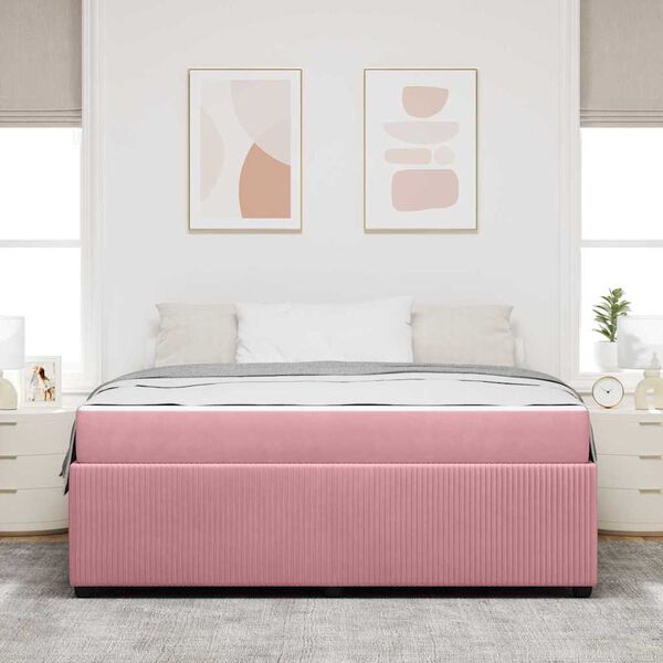vidaXL Estrutura da Cama com colch&atilde;o Rosa 180 x 200 cm tecido