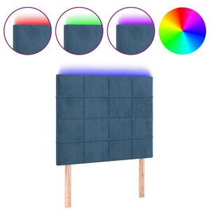 vidaXL Cabeceira cama c/ luzes LED veludo 80x5x118/128cm azul-escuro