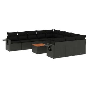 vidaXL 12 pcs conjunto de sof&aacute;s de jardim c/ almofad&otilde;es vime PE preto