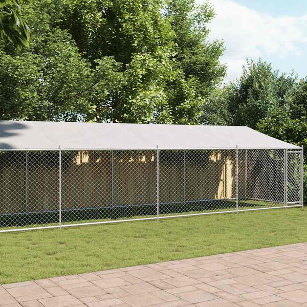 vidaXL Jaula para c&atilde;o com telhado/porta 10x2x2m a&ccedil;o galvanizado cinza