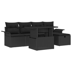 vidaXL Conjunto de Sof&aacute; de Jardim 6 pcs Preto Rattan Sint&eacute;tico