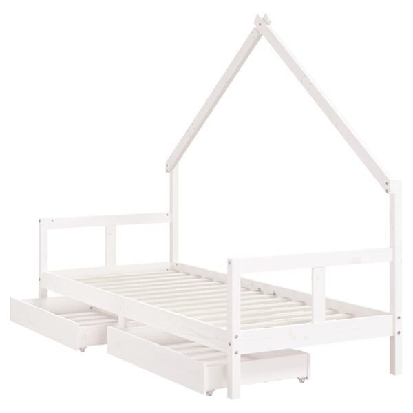 vidaXL Estrutura cama infantil c/ gavetas 80x200cm pinho maciço branco