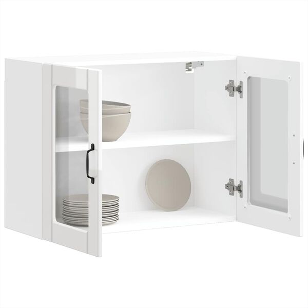 vidaXL Arm&aacute;rio parede de cozinha porta vidro Lucca branco brilhante