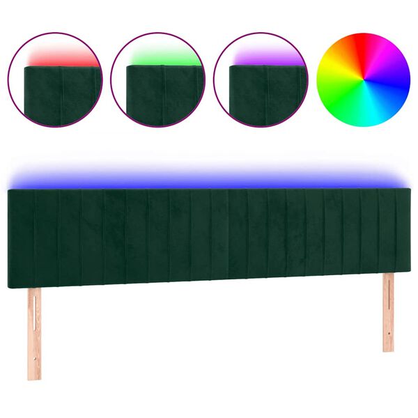 vidaXL Cabeceira de cama c/luzes LED veludo 200x5x78/88cm verde-escuro