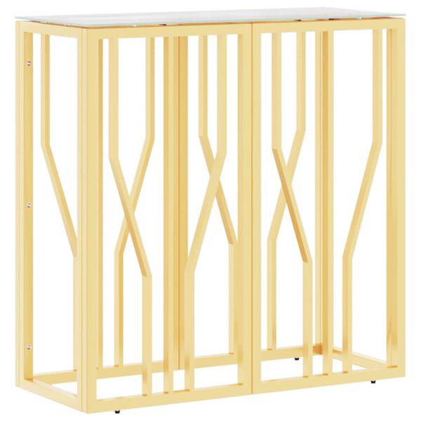 vidaXL Mesa consola 70x30x70 cm aço inoxidável e vidro dourado