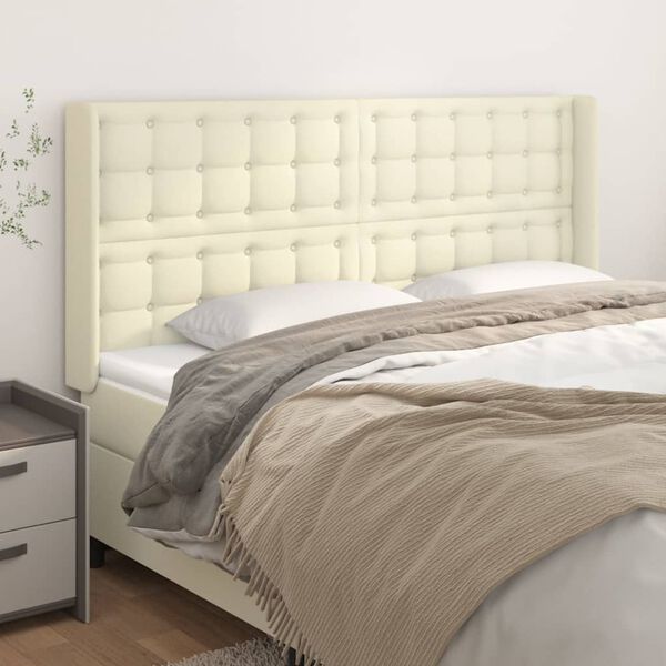 vidaXL Cabeceira cama c/ abas couro artif. 183x16x118/128 cm creme
