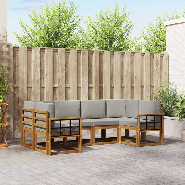 vidaXL Conjunto de Sof&aacute;s para Exterior 6 pcs Cinza Natural e Claro