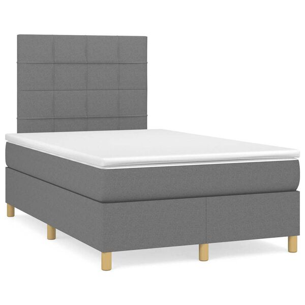 vidaXL Cama boxspring com colch&atilde;o 120x190 cm tecido cinzento-escuro