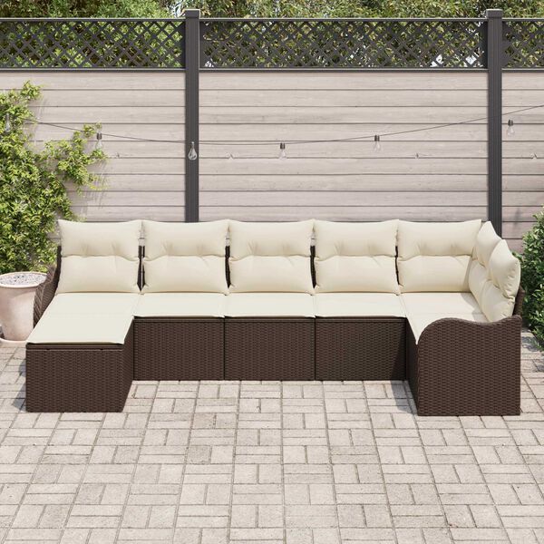 vidaXL Conjunto de Sof&aacute; de Jardim com almofada 7 pcs Castanho e branco