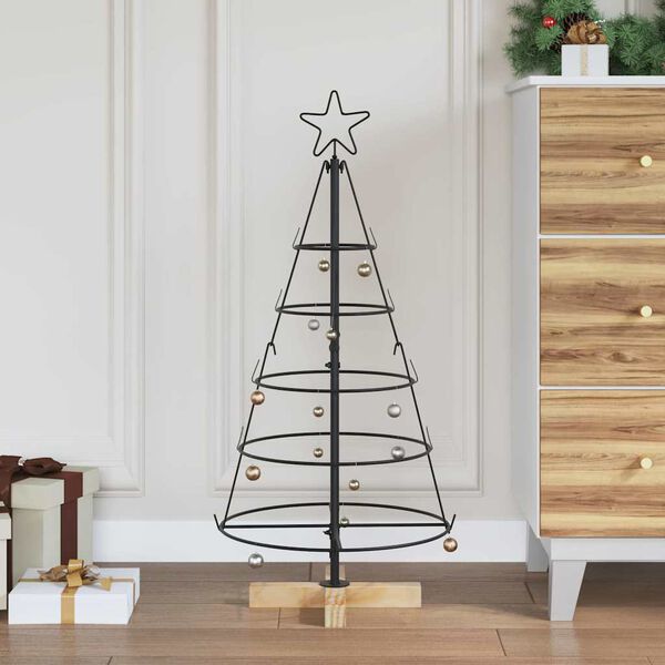 vidaXL &Aacute;rvore de Cone de Natal com suporte Preto 90 cm A&ccedil;o