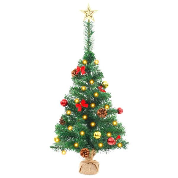 vidaXL Árvore de Natal artificial pré-iluminada + enfeites 64 cm verde