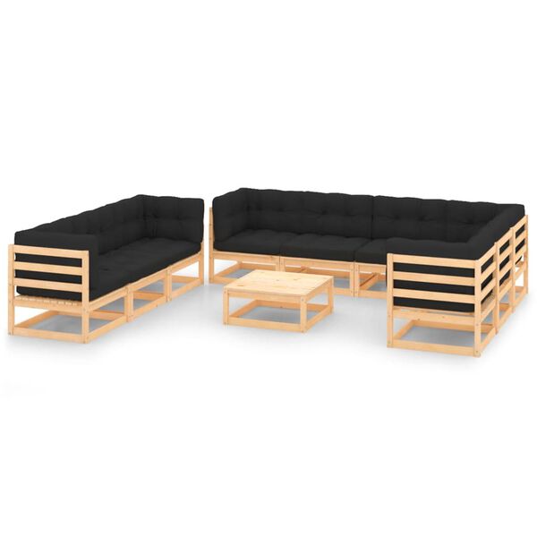 vidaXL 10 pcs conjunto lounge de jardim c/ almofad&otilde;es pinho maci&ccedil;o