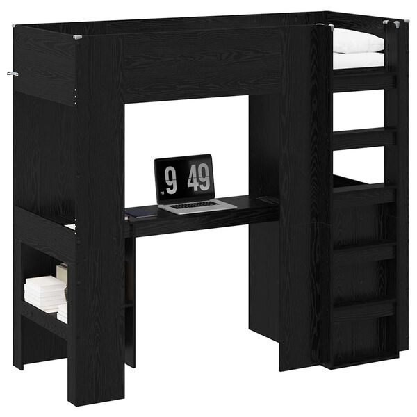 vidaXL Estrutura de Cama Loft com Mesa Carvalho Preto 75 x 190 cm