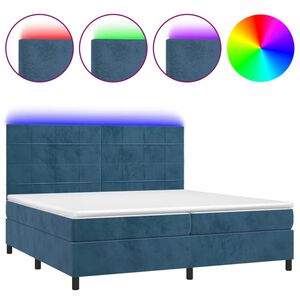 vidaXL Cama box spring c/ colch&atilde;o/LED 200x200 cm veludo azul-escuro