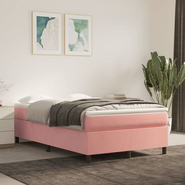 vidaXL Cama boxspring com colchão 120x190 cm veludo rosa