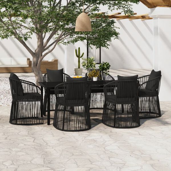 vidaXL 7 pcs conjunto de jantar para jardim com almofad&otilde;es preto