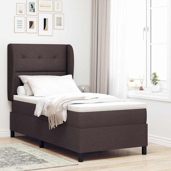vidaXL Cama Box com colch&atilde;o Castanho escuro 80 x 200 cm tecido