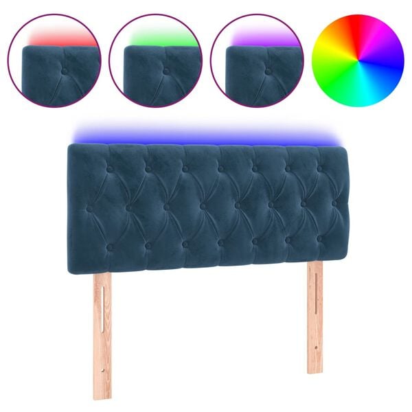 vidaXL Cabeceira de cama c/ luzes LED veludo 90x7x78/88 cm azul-escuro