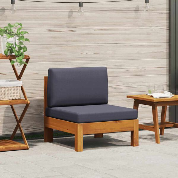 vidaXL Sofá de centro com almofadões cinzento-escuro acácia maciça