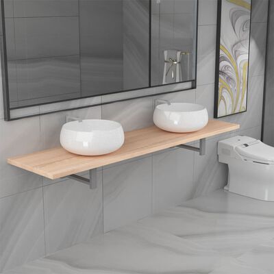 vidaXL Conjunto de móveis de casa banho 3 peças cerâmica cor carvalho