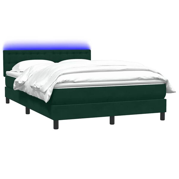 vidaXL Cama box spring c/ colch&atilde;o e LED 160x210 cm veludo verde escuro