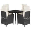 vidaXL 5 pcs conjunto de jantar p/ jardim c/ almofad&otilde;es vime PE preto