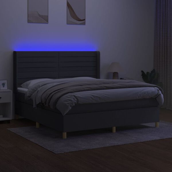 vidaXL Cama box spring c/ colch&atilde;o e LED 160x200 cm tecido cinza-escuro
