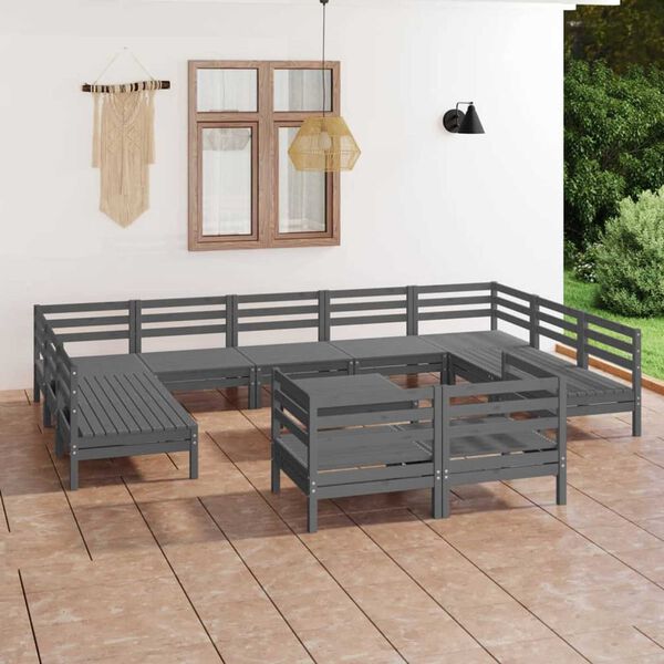 vidaXL 12 pcs conjunto lounge de jardim pinho maci&ccedil;o cinza