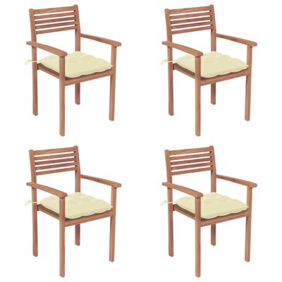 vidaXL Cadeiras de jardim c/ almofadões branco nata 4 pcs teca maciça