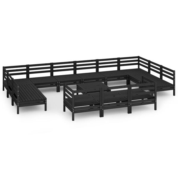 vidaXL 14 pcs conjunto lounge de jardim pinho maci&ccedil;o preto
