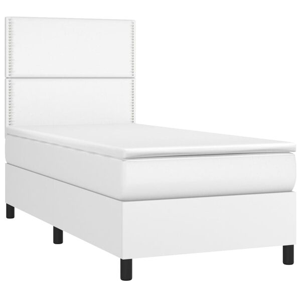 vidaXL Cama com molas/colch&atilde;o 90x190 cm couro artificial branco