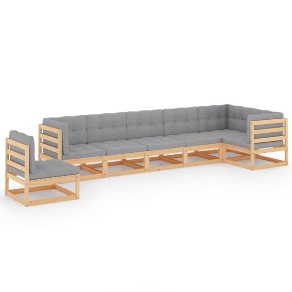 vidaXL 7 pcs conjunto lounge de jardim c/ almofad&otilde;es pinho maci&ccedil;o