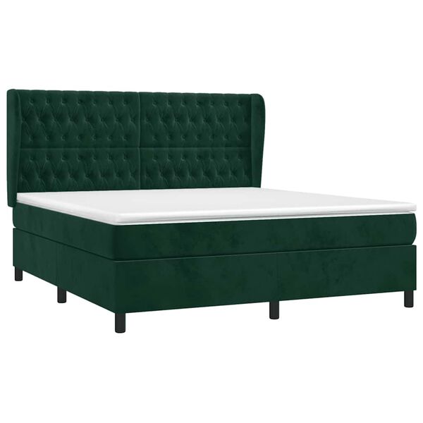 vidaXL Cama com molas/colch&atilde;o 180x200 cm veludo verde-escuro