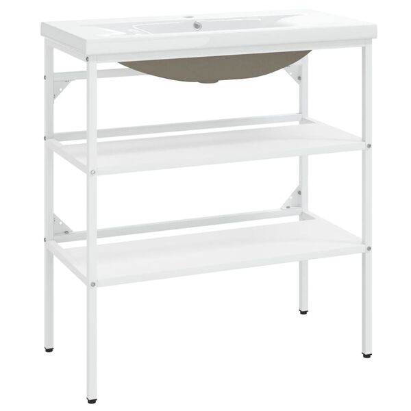 vidaXL Estrutura de lavatório c/ lavatório embutido ferro branco