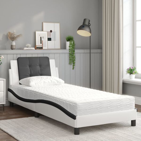 vidaXL Estrutura de cama sem colch&atilde;o Zadar 80x200 cm couro artificial branco e preto