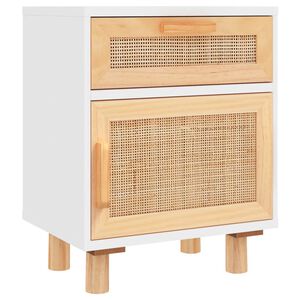 vidaXL Mesa de cabeceira pinho maci&ccedil;o e vime natural branco