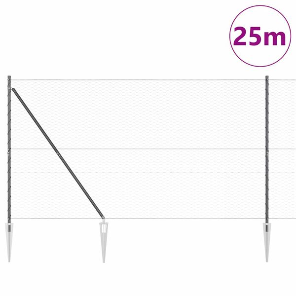 vidaXL Poste de Cerca Cinzeto 25 x 1,6 m (malha de 36 mm) A&ccedil;o e PVC
