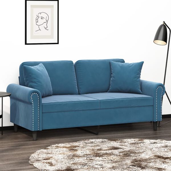 vidaXL Sof&aacute; 2 lugares c/ almofadas decorativas 140 cm veludo azul