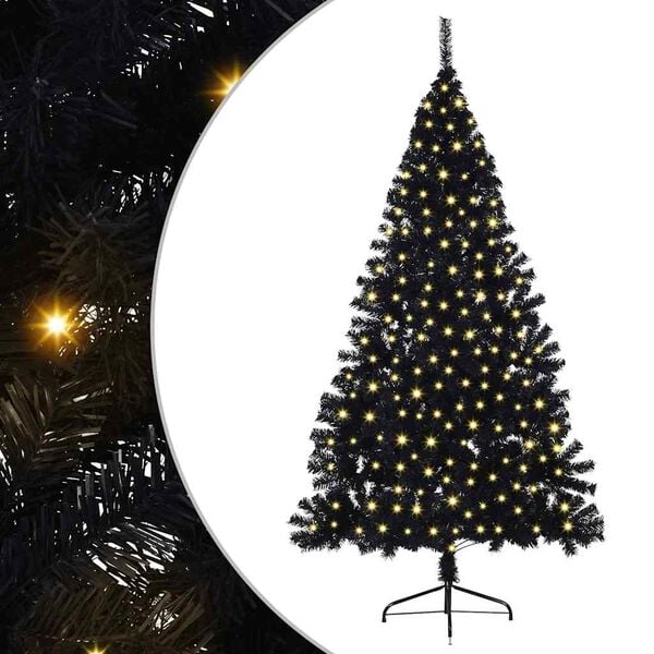 vidaXL &Aacute;rvore de Natal Artificial Pr&eacute;-iluminada Preto 240 cm PVC