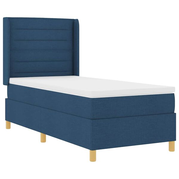 vidaXL Cama Box com colch&atilde;o com led Azul 90 x 190 cm tecido