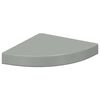 vidaXL Prateleira de canto suspensa 25x25x3,8 cm MDF cinza brilhante