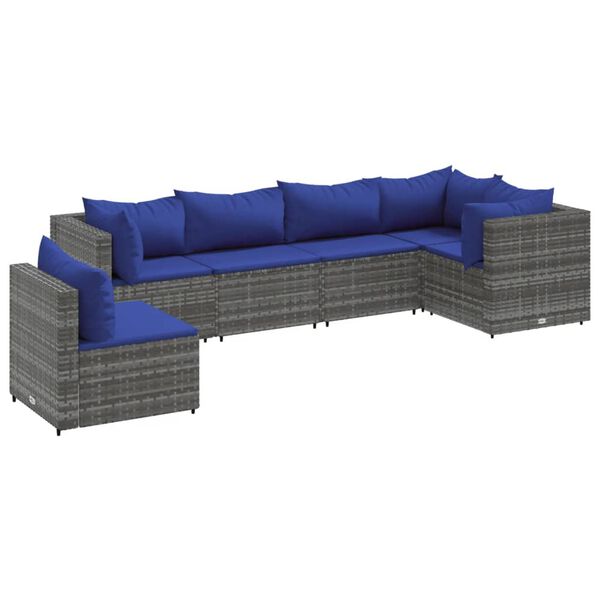 vidaXL 6 pcs conjunto lounge de jardim c/ almofadões vime PE cinzento