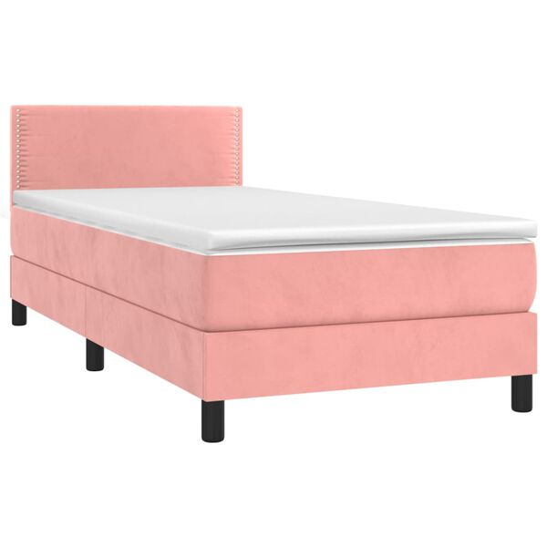 vidaXL Cama box spring c/ colch&atilde;o/LED 90x190 cm veludo rosa
