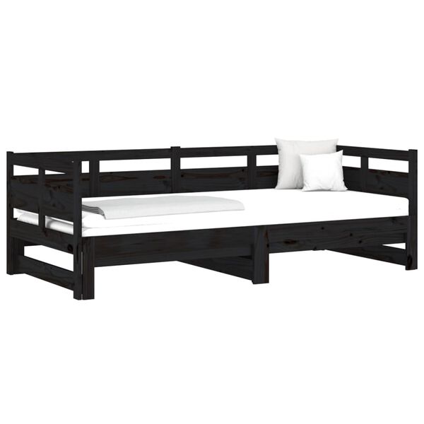 vidaXL Sof&aacute;-cama de puxar pinho maci&ccedil;o preto 2x(80x200) cm