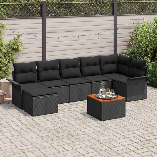 vidaXL Conjunto de Sof&aacute; de Jardim com almofada 8 pcs Preto vime PE